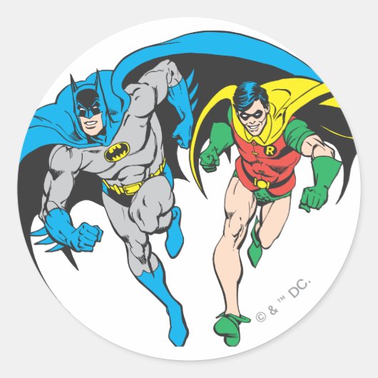 Batman en Robin Ronde Sticker (Voorkant)