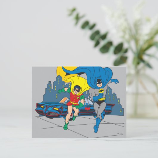 Batman en Robin Running Briefkaart (Staand voorkant)