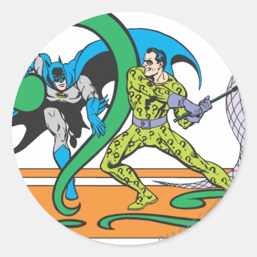 Batman Fights Riddler Ronde Sticker (Voorkant)