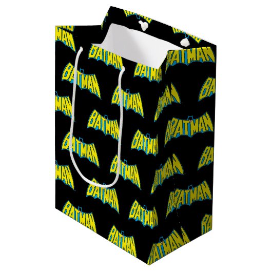 Batman |  Geel Blauwe Logo Medium Cadeauzakje (Voorkant Gekanteld)