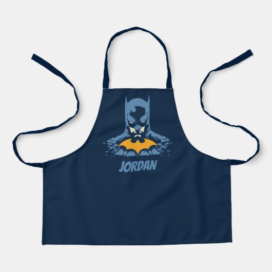 Batman gooide de buis door met gouden Logo Schort (Voorkant)