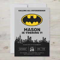 Invitation anniversaire thème Batman / Super Héros personnalisée
