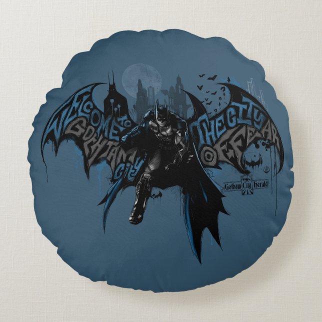 Batman Gotham City Paint Drip Graphic Rond Kussen (Voorkant)