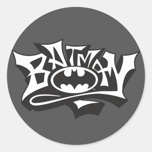 Batman | Graffiti Name Logo Ronde Sticker (Voorkant)