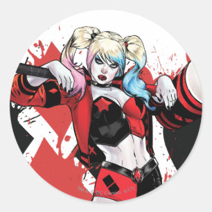 Batman   Harley Quinn Hearts & Diamonds Splatter Ronde Sticker