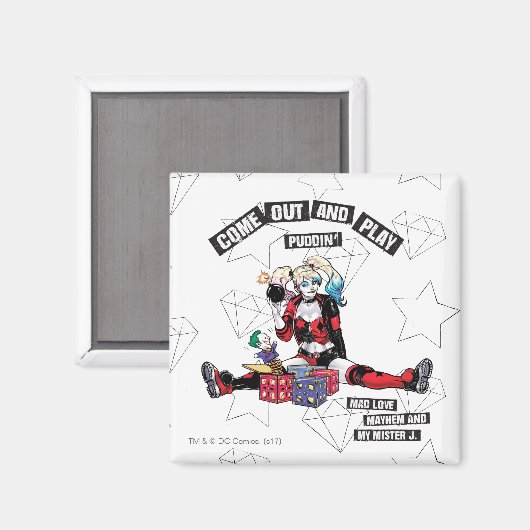 Batman | Harley Quinn "kom uit en speel Puddin" Magneet (Voorkant / Achterkant)