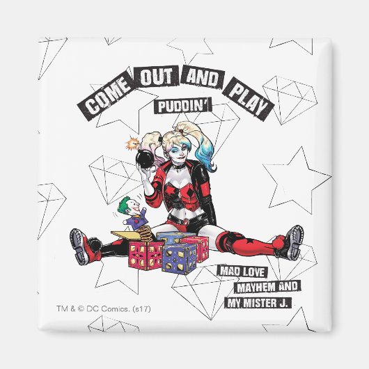 Batman | Harley Quinn "kom uit en speel Puddin" Magneet (Voorkant)