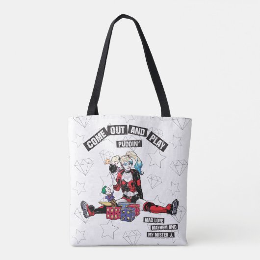 Batman | Harley Quinn "kom uit en speel Puddin" Tote Bag (Achterkant)