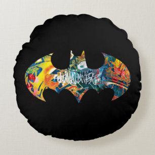 Batman Logo Neon/80s Graffiti Rond Kussen