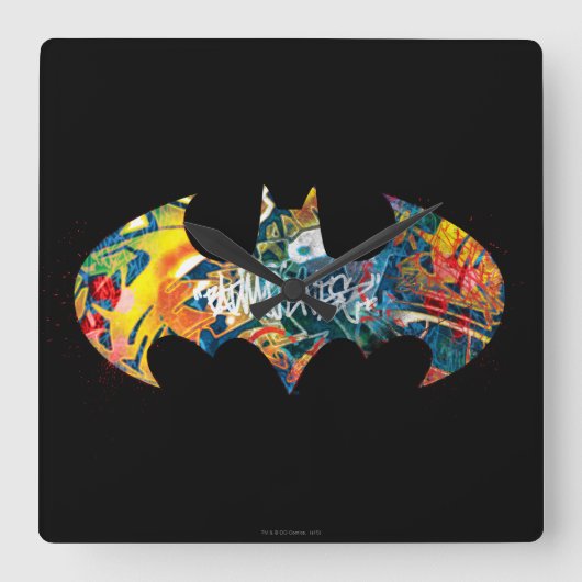 Batman Logo Neon/80s Graffiti Vierkante Klok (Voorkant)