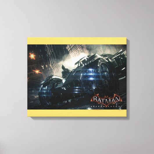 Batman met Batmobile in de regen Canvas Afdruk (Voorkant)