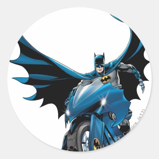 Batman op cyclus ronde sticker (Voorkant)