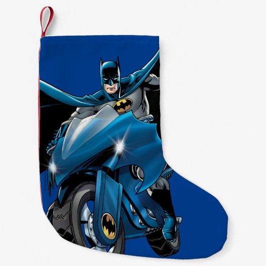 Batman op fiets kleine kerstsok (Voorkant)