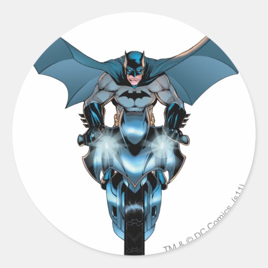 Batman op fiets met cape ronde sticker (Voorkant)