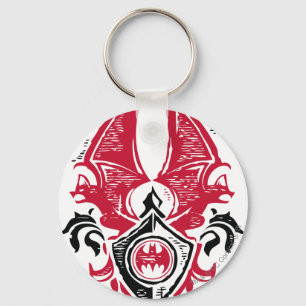 Batman Symbol   Rood zwarte bat Stempel Crest Logo Sleutelhanger