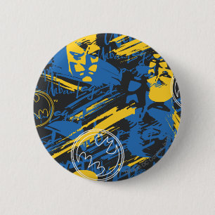 Batman Urban Legends - Hoofd Patroon 2 Blauw/Geel Ronde Button 5,7 Cm