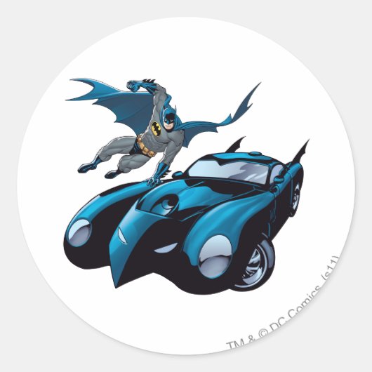 Batman zwaait over ronde sticker (Voorkant)