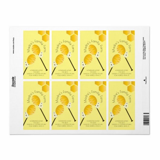 Bâton de miel jaune Étiquette d'entreprise agricol (Feuille entière)