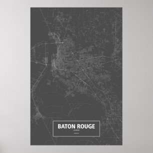 Baton Rouge, Louisiana (wit op zwart) Poster
