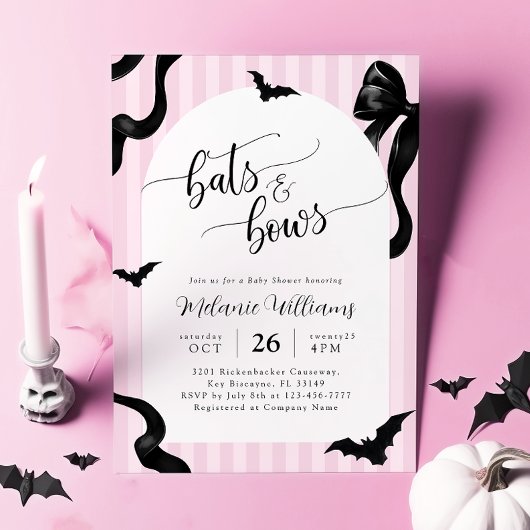 Bats and Bows Halloween Baby Shower Invitation