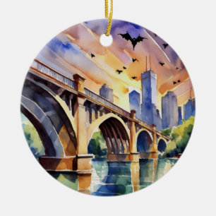 Bats Congress Avenue Bridge Austin Waterverf Keramisch Ornament
