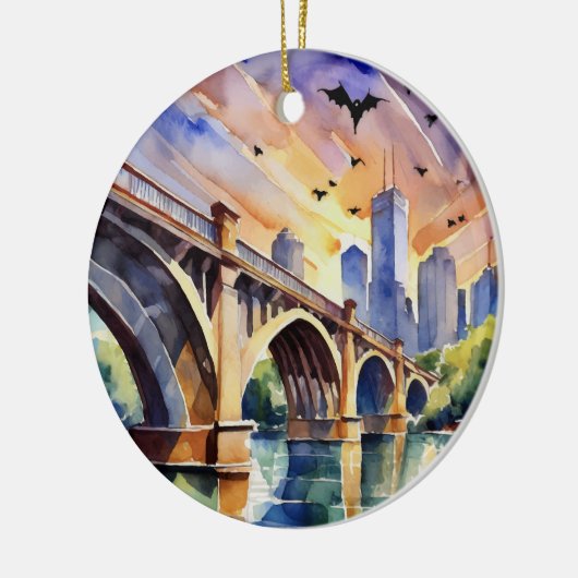 Bats Congress Avenue Bridge Austin Waterverf Keramisch Ornament (Links)