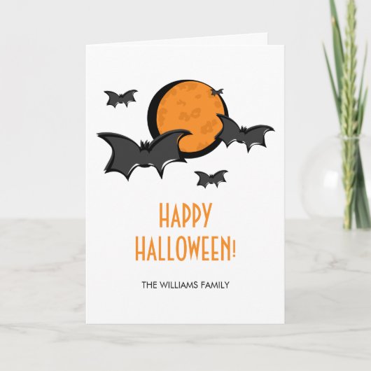 Bats et Lune Carte de voeux Halloween (Devant)