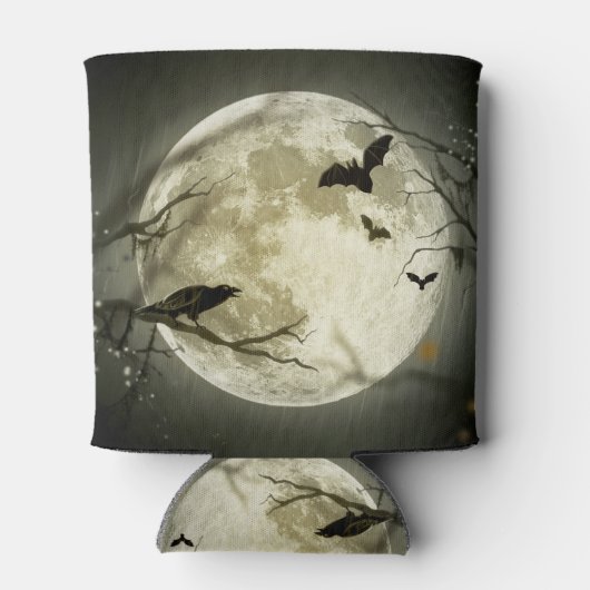 Bats fly Crow zit voor Halloween Full Moon Blikjeskoeler (Achterkant)