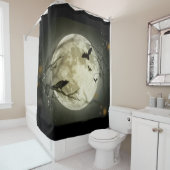 Bats fly Crow zit voor Halloween Full Moon Douchegordijn (In situ)