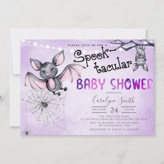 Bats Halloween Baby shower Invitation (Devant)