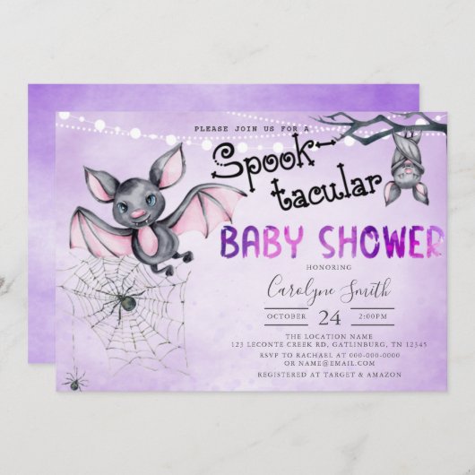 Bats Halloween Baby shower Invitation (Devant / Derrière)