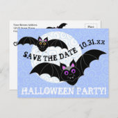 Bats Moon Halloween Party Save the Date Uitnodiging Briefkaart (Voorkant / Achterkant)