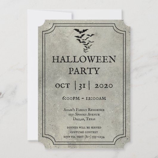 Bats Tombstone Halloween Invitations (Devant)