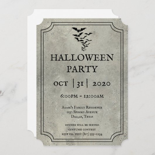 Bats Tombstone Halloween Invitations (Devant / Derrière)