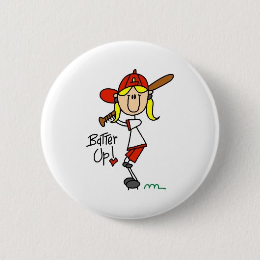 Batter omhoog! Softball Stick Figuur Button (Voorkant)