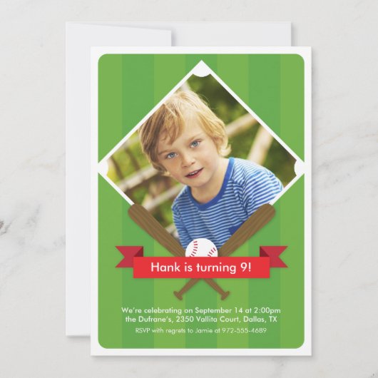 Batter Up Children's Party Invitation - Crimson Kaart (Voorkant)