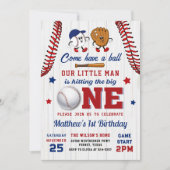  Batter Up Honkbal 1e verjaardag Uitnodiging (Voorkant)