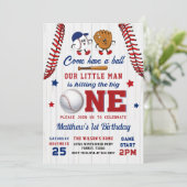  Batter Up Honkbal 1e verjaardag Uitnodiging (Staand voorkant)