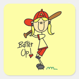 Batter Up Meisjes honkbal T-shirts en cadeaus Vierkante Sticker