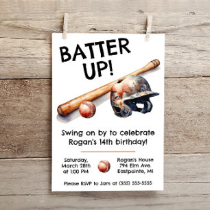 Batter Up! Swing on By! Honkbal Verjaardagsfeestj Kaart