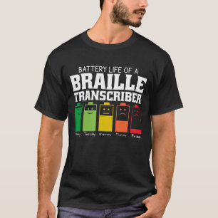 Batterijduur van een braille-transcriber t-shirt
