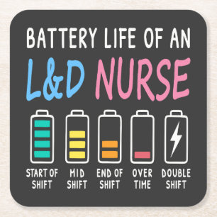 Batterijduur van een L&D-verpleegkundige humor gra Vierkante Kartonnen Onderzetter