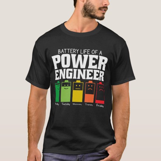 Batterijduur van een stroomtechnicus t-shirt (Voorkant)