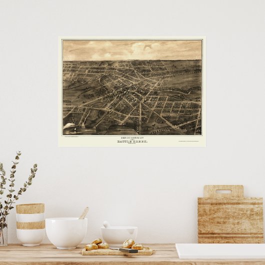 Battle Creek, MI Panoramic Map - 1870 Poster (Keuken)