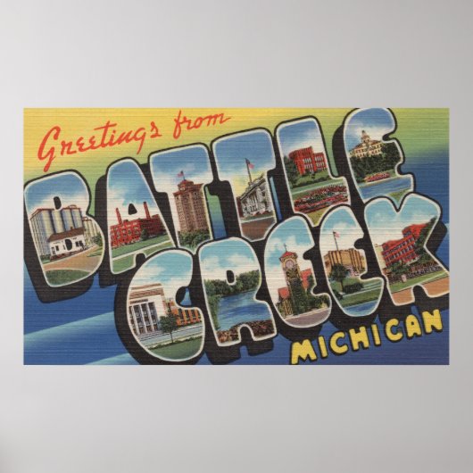 Battle Creek, Michigan - Large Letter Scenes Poster (Voorkant)