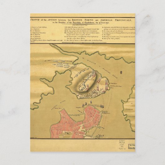 Battle of Bunker Hill Map 1775 Briefkaart (Voorkant)