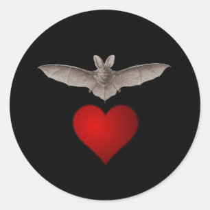 Batty Bat love Grey Bat with Red Heart on Black Ronde Sticker