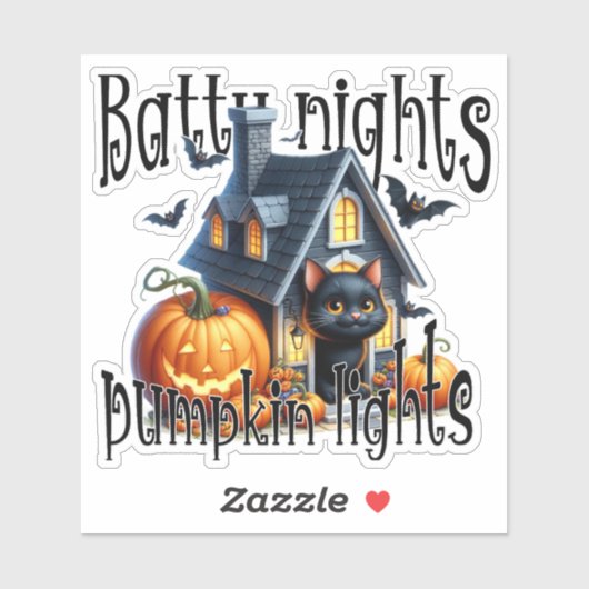 Batty Nights Pumpkin Lights Black Kitten Halloween Sticker (Vel)