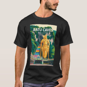 Batu Caves Maleisië Illustratie Reis Kunst Retro T-shirt
