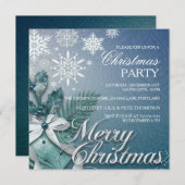 Bauble Bleu & Flocon de neige Invitation à la fête (Devant / Derrière)